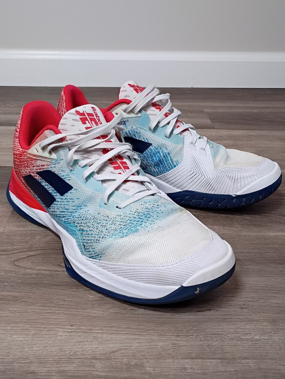 Babolat Men's Classic Red White Blue Jet Mach 3 All Court Tennis Shoes Size 12